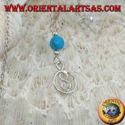 Silver butterfly earrings with chain, S in the circle and 7 cm turquoise ball
