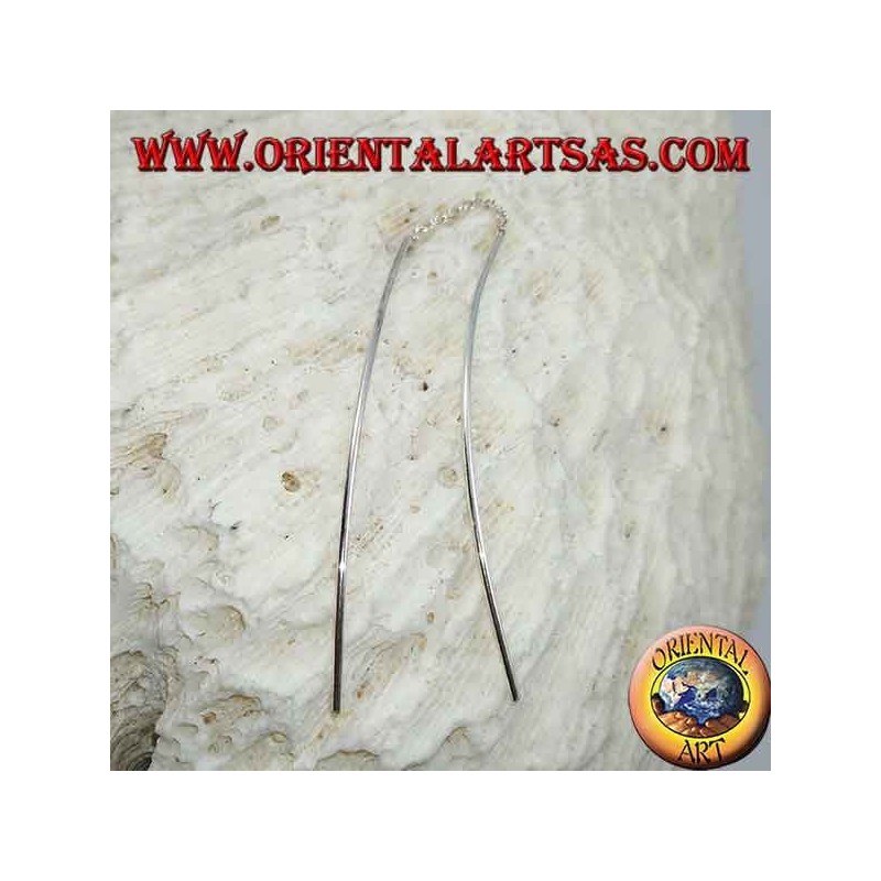 Pendientes de cadena de plata con barra curva arqueada que cuelga de ambos lados