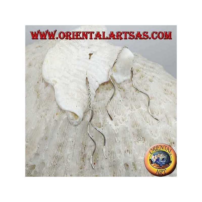 Boucles d'oreilles chaîne en argent avec double vague hélicoïdale des deux côtés