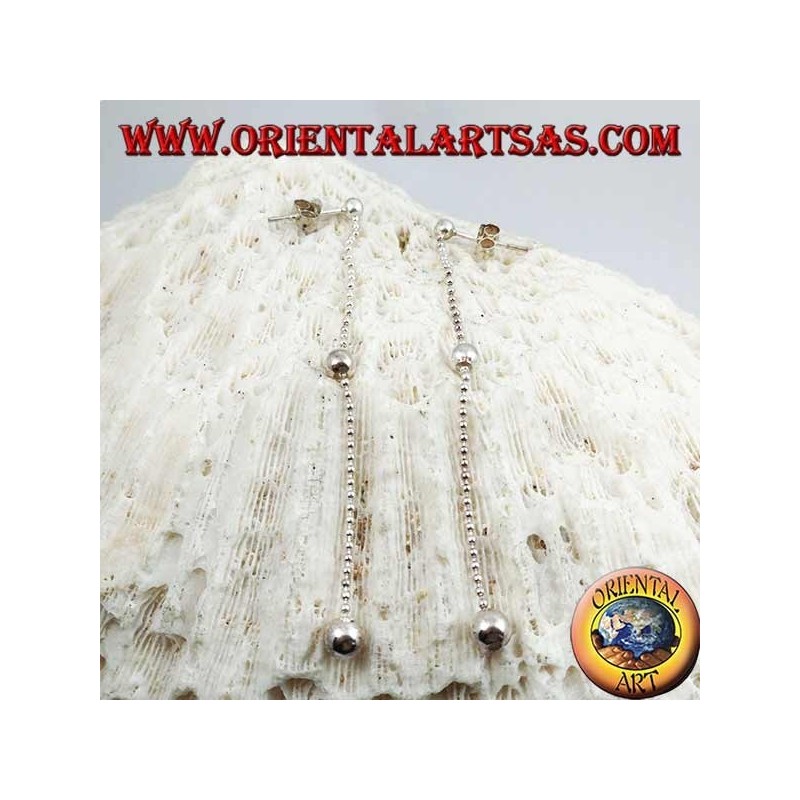 Silver butterfly earrings with small chain and three 7 cm growing balls