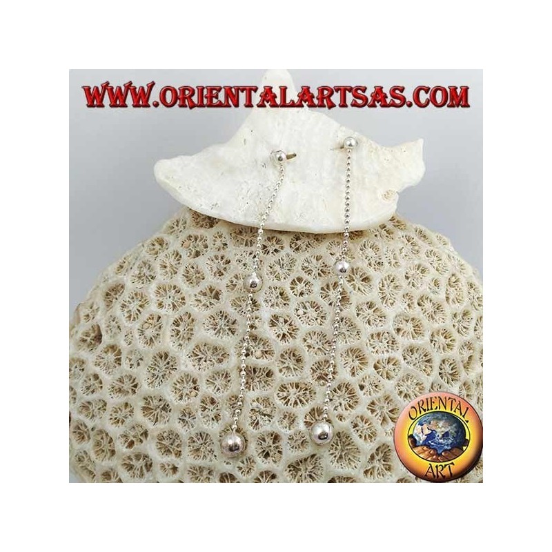 Boucles d'oreilles papillon en argent avec petite chaîne et trois boules de plus en plus de 7 cm