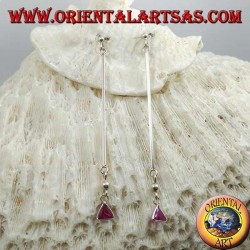 Pendientes mariposa de plata con barra y circonita rosa colgante de 6 cm.