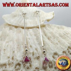 Pendientes mariposa de plata con barra y circonita rosa colgante de 6 cm.