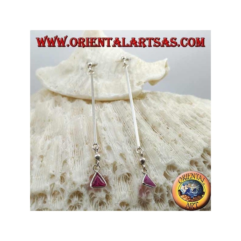 Orecchini in argento a farfalla con barretta e zircone a triangolo rosa pendente da 6 cm