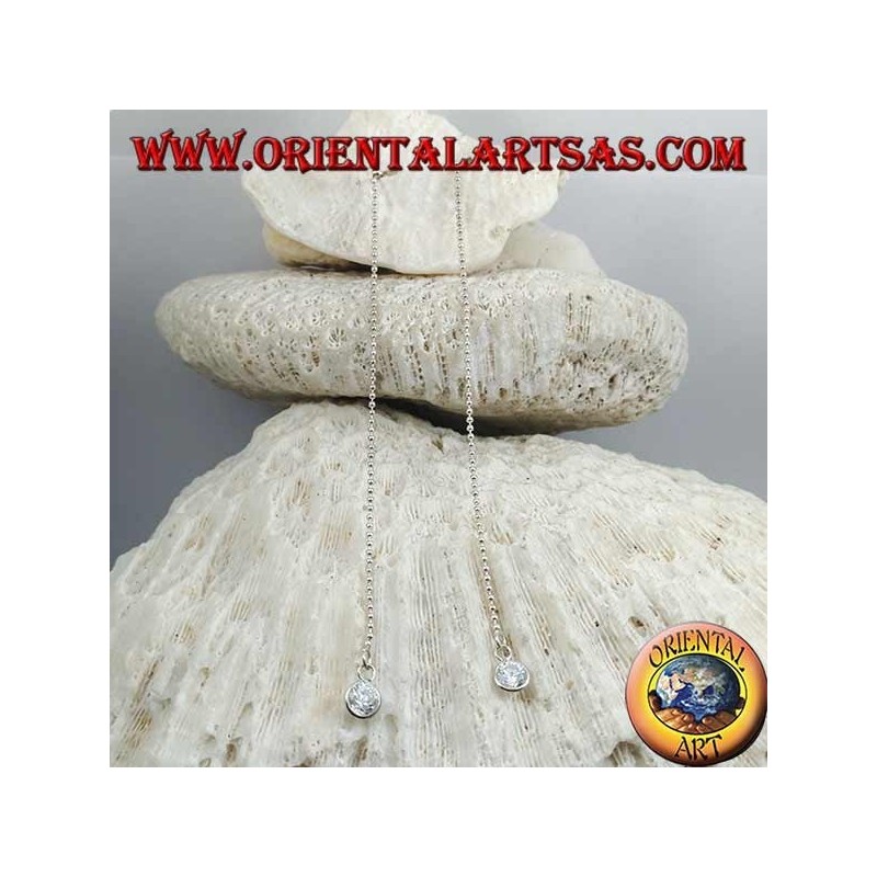 Pendientes mariposa de plata con cadena pequeña y circonita blanca de 11 cm.