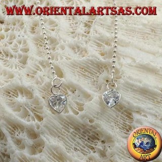 Boucles d'oreilles papillon en argent avec petite chaîne et coeur blanc 11 cm zircon