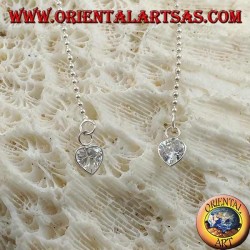 Silver butterfly earrings with small chain and 11 cm white heart zircon
