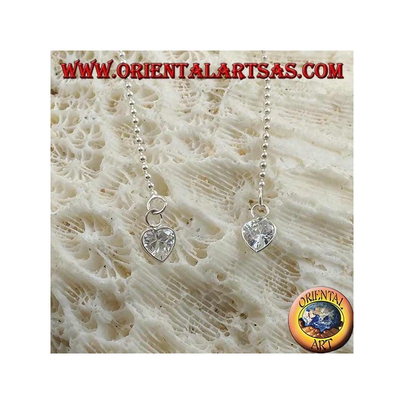 Silver butterfly earrings with small chain and 11 cm white heart zircon