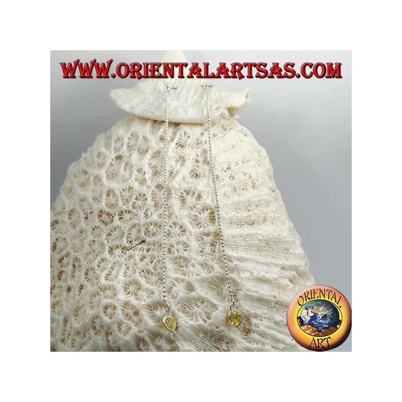 Silver butterfly earrings with small chain and 11 cm yellow heart zircon