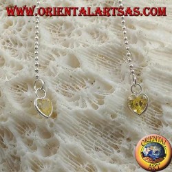 Silver butterfly earrings with small chain and 11 cm yellow heart zircon