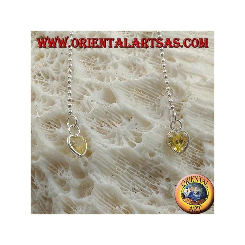 Silver butterfly earrings with small chain and 11 cm yellow heart zircon