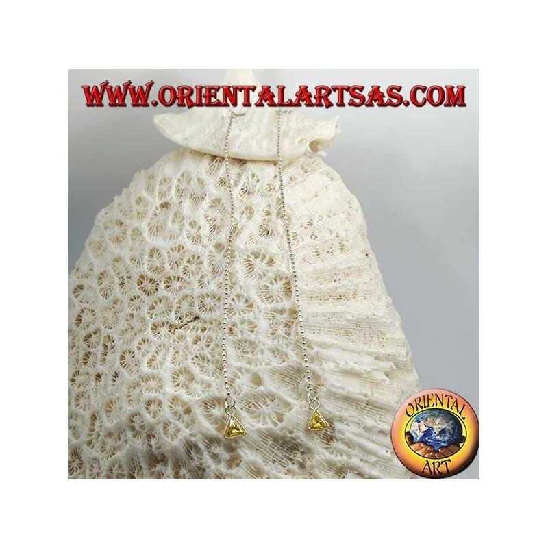 Silver butterfly earrings with ball chain and 11 cm yellow triangle zircon