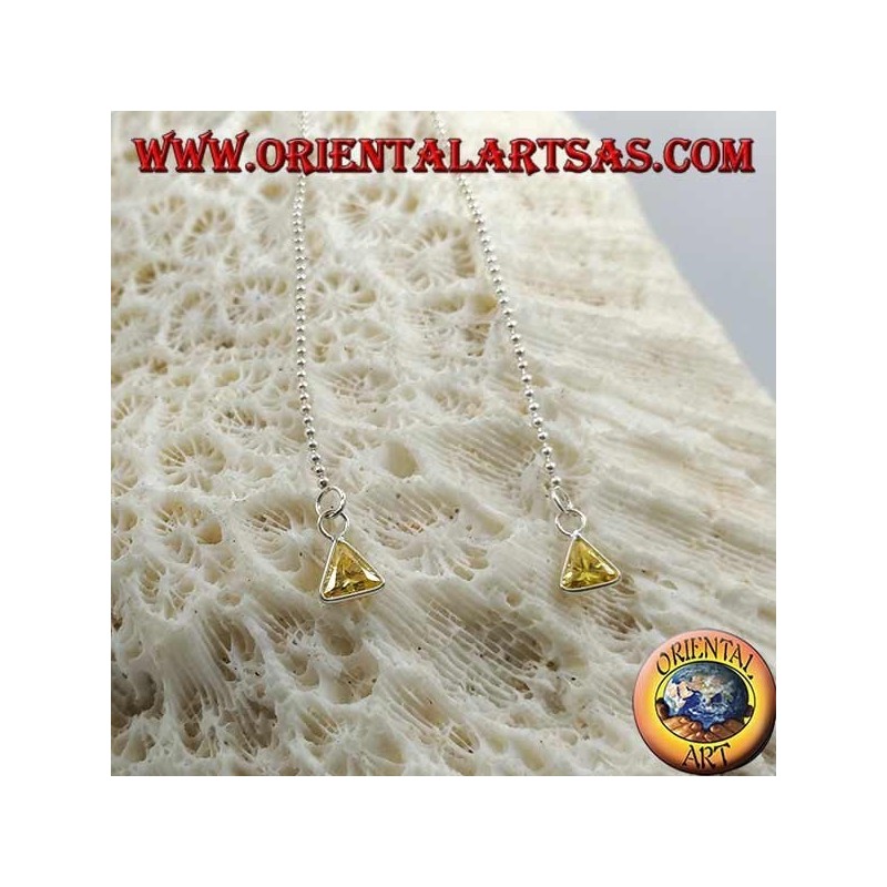 Boucles d'oreilles papillon en argent avec chaîne boule et triangle jaune 11 cm zircon