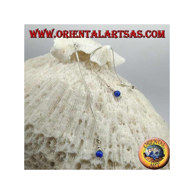 Orecchini in argento a farfalla con catenina a intreccio e pallina blu pendente da 9 cm