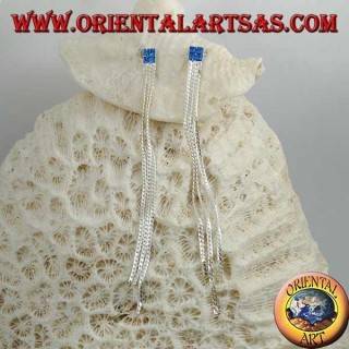 Orecchini in argento a farfalla con zircone quadrato blu catenina e tripla catenina a intreccio da 8 cm