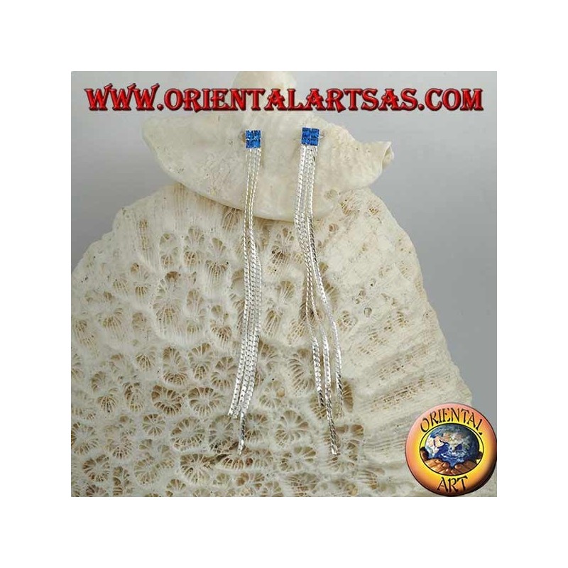 Silberne Schmetterlingsohrringe mit blauer quadratischer Zirkonkette und dreifacher 8 cm Interlaced-Kette