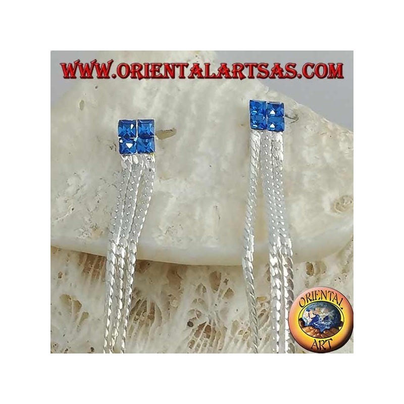 Silberne Schmetterlingsohrringe mit blauer quadratischer Zirkonkette und dreifacher 8 cm Interlaced-Kette