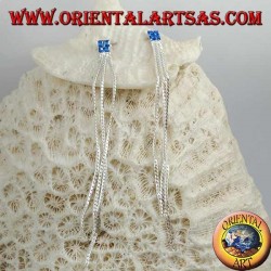 Silberne Schmetterlingsohrringe mit blauer quadratischer Zirkonkette und dreifacher 8 cm Interlaced-Kette