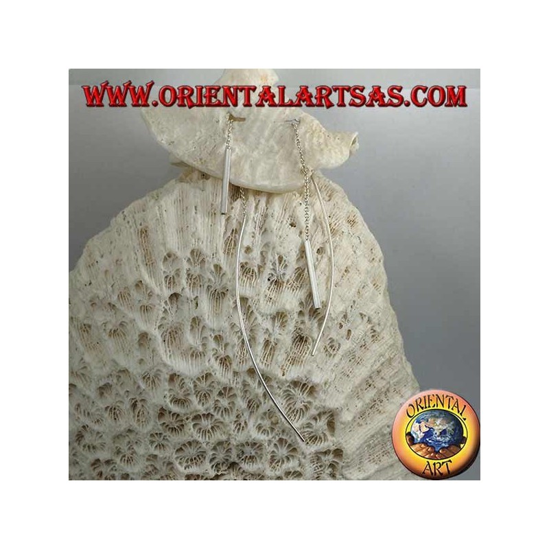 Orecchini in argento a catenina con barretta dritta spessa e barretta ad arco