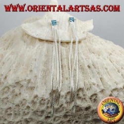 Silberne Schmetterlingsohrringe mit hellblauer quadratischer Zirkonkette und dreifacher 8 cm Interlaced-Kette