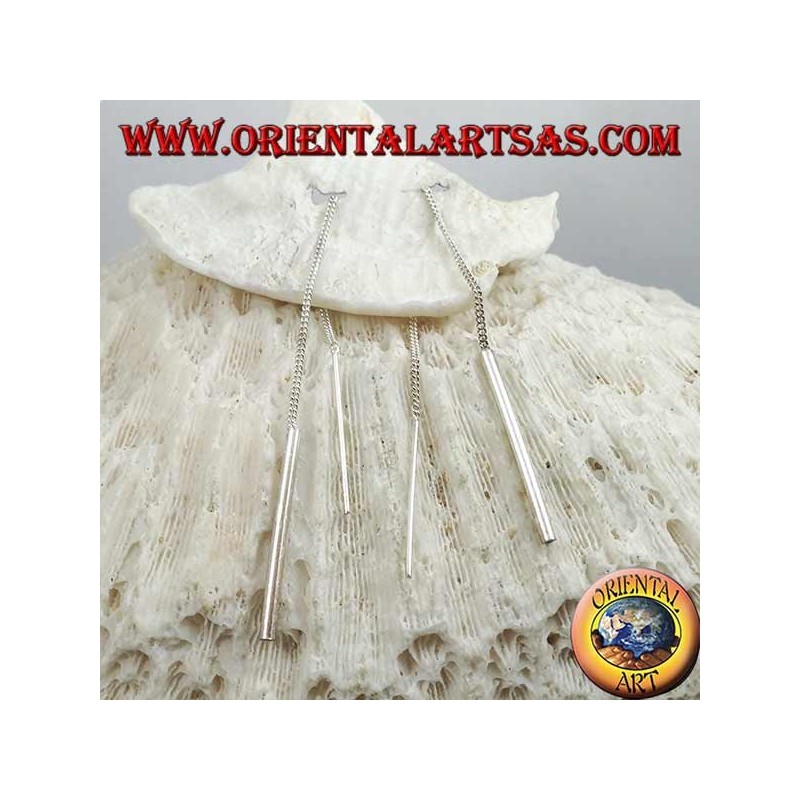 Pendientes de cadena de plata con una barra recta gruesa y una barra recta delgada