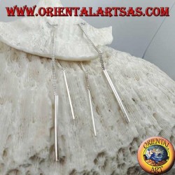 Boucles d'oreilles chaîne en argent avec une barre droite épaisse et une barre droite mince