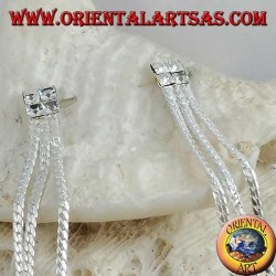Silver butterfly earrings with yellow square zircon chain and triple 8 cm interlaced chain