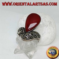Anillo de plata con cornalina de lágrima y banda tachonada con marcasitas