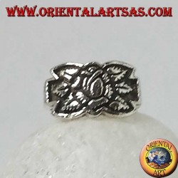 Silver ring with lotus flower in high relief