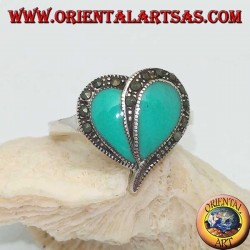 Silver ring with turquoise heart and marcasite border