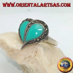 Anillo de plata con corazón turquesa y borde de marcasita