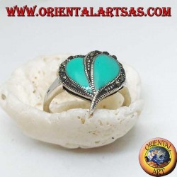 Anillo de plata con corazón turquesa y borde de marcasita