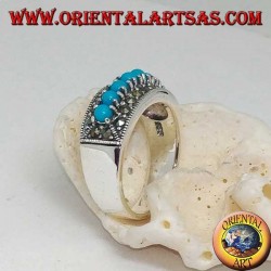 Band silberner Ring mit einer Reihe von türkisfarbenen Kugeln, umgeben von Markasit