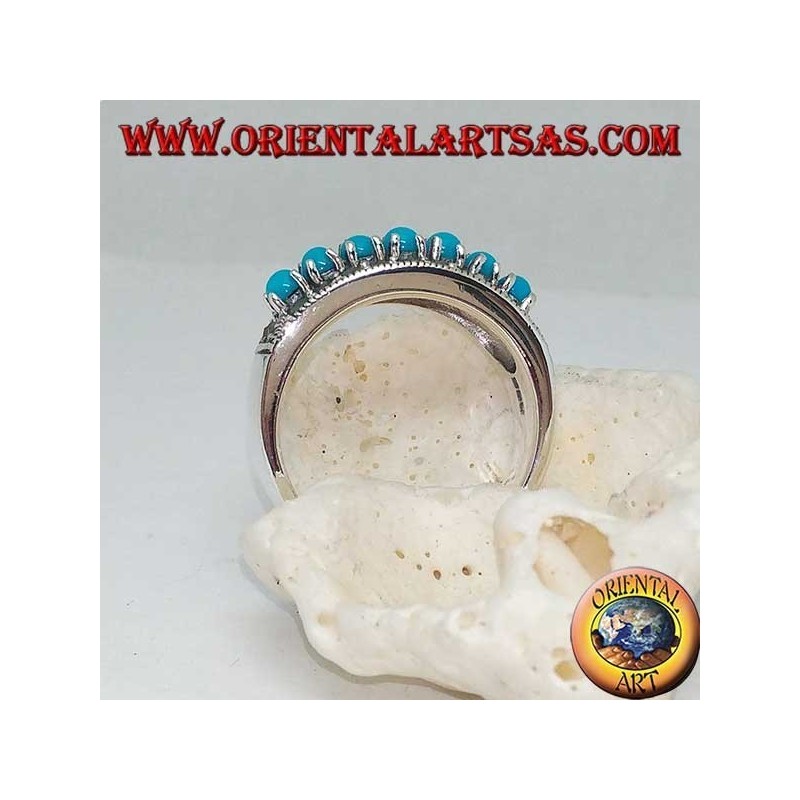 Band silberner Ring mit einer Reihe von türkisfarbenen Kugeln, umgeben von Markasit