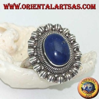 Anillo de flores de plata con cabujón ovalado lapislázuli (21)