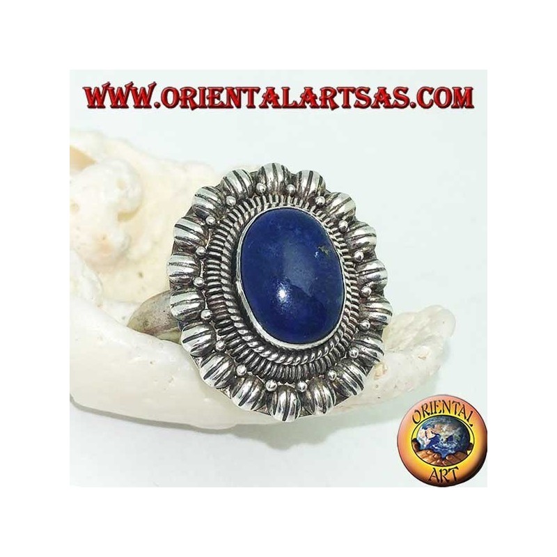 Anello in argento a fiore con lapislazzulo ovale a cabochon (21)