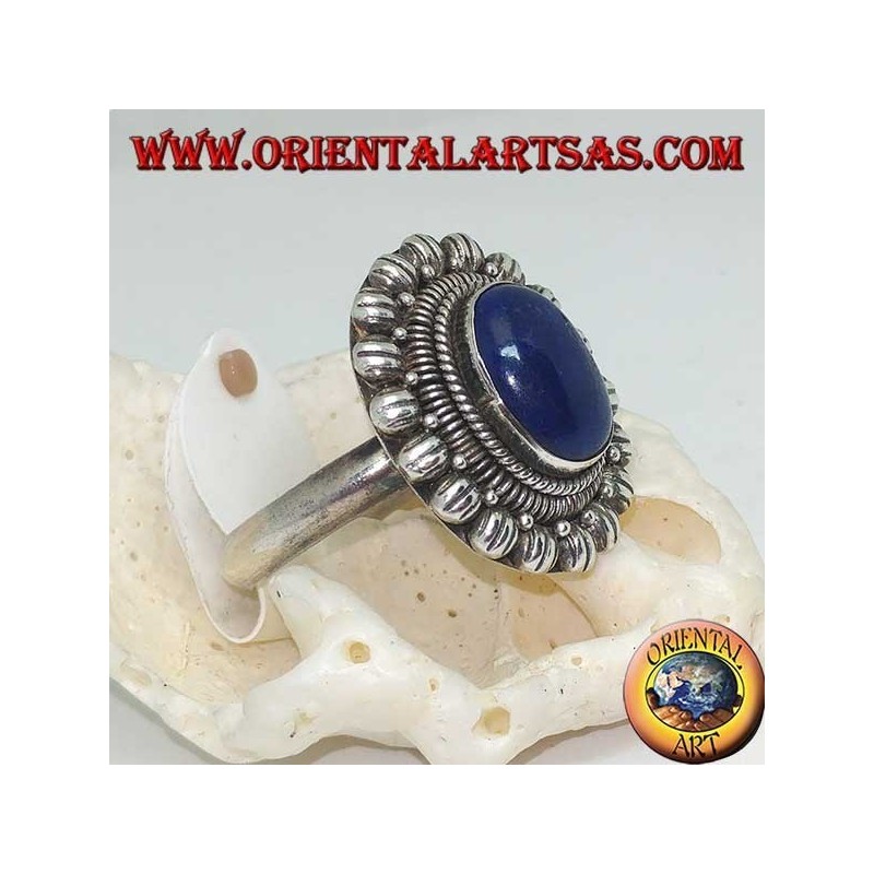 Anello in argento a fiore con lapislazzulo ovale a cabochon (21)