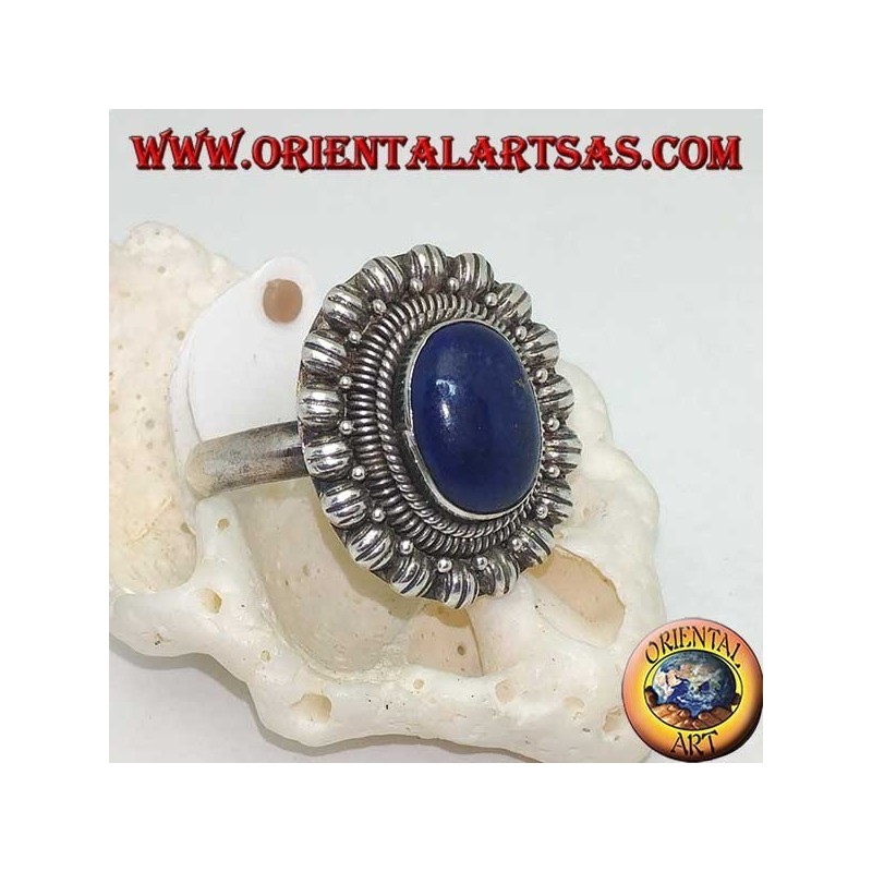 Anello in argento a fiore con lapislazzulo ovale a cabochon (21)