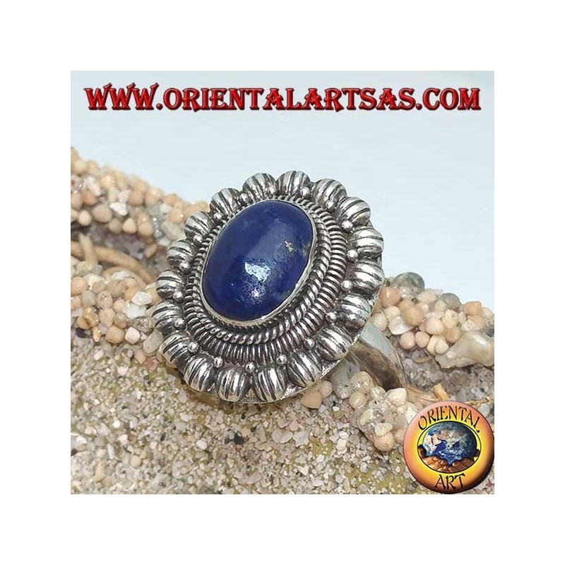 Anello in argento a fiore con lapislazzulo ovale a cabochon (21)