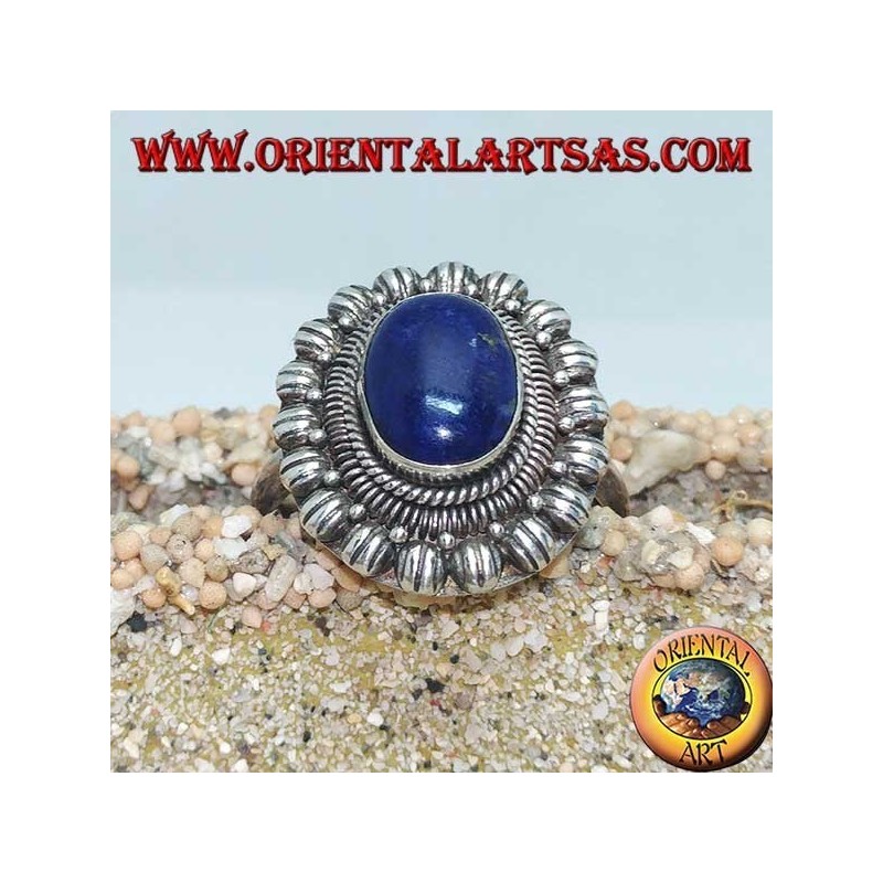 Anello in argento a fiore con lapislazzulo ovale a cabochon (21)