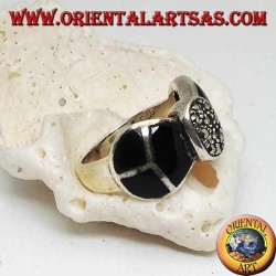 Silberring in Form einer Fliege mit Onyx und Markasiten