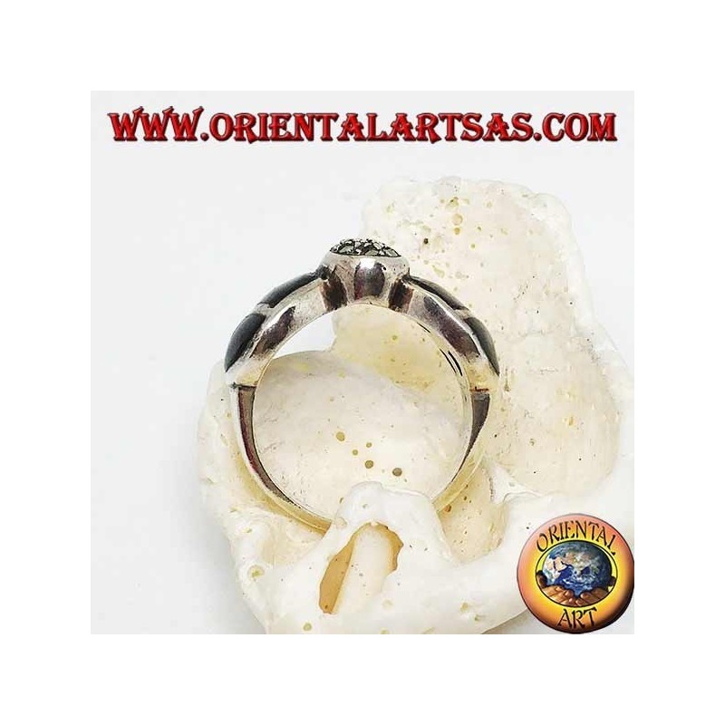 Silberring in Form einer Fliege mit Onyx und Markasiten