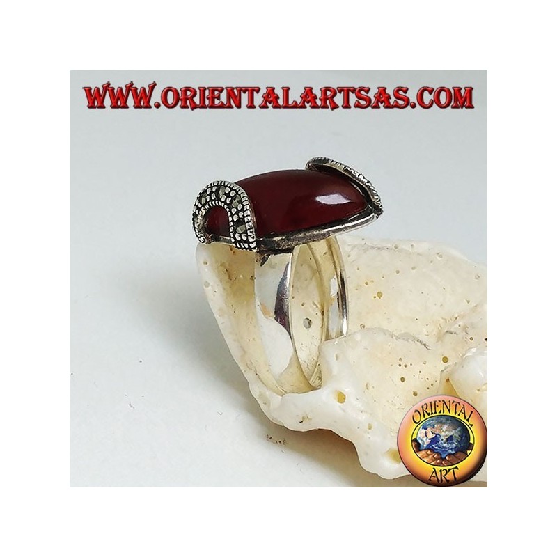 Silberring mit Karneol-Cabochon und zwei Halbkreisen aus