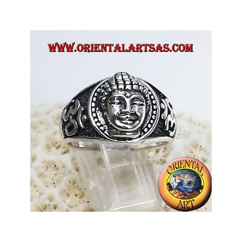 Anello testa di Buddha con Om in argento
