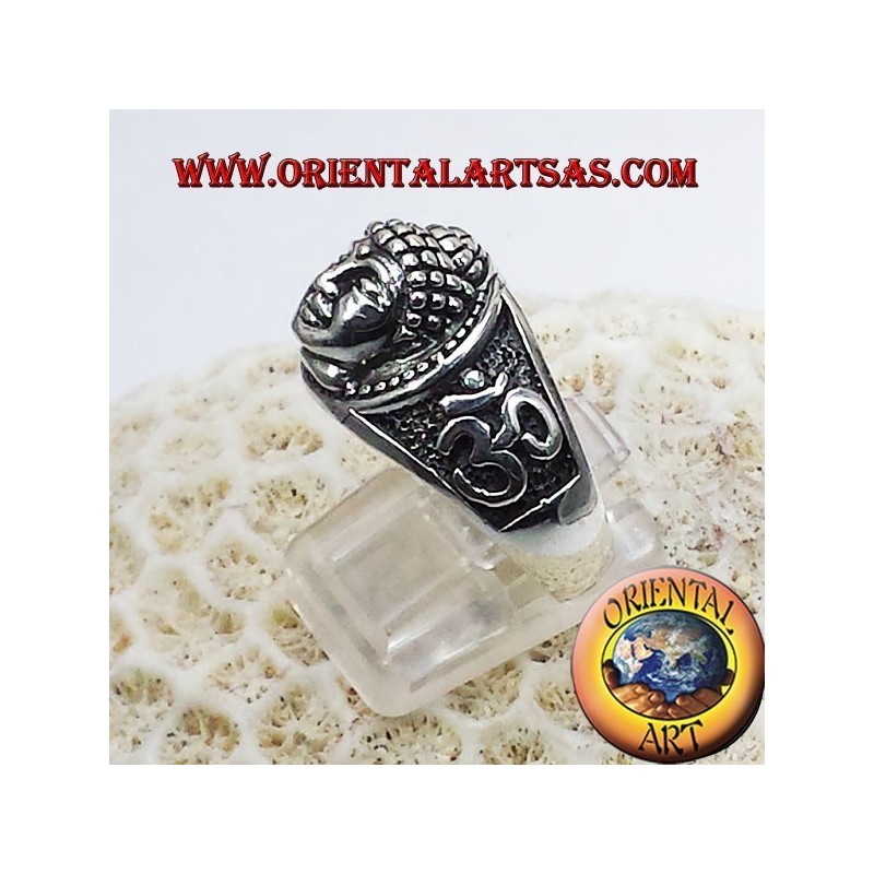 Anello testa di Buddha con Om in argento