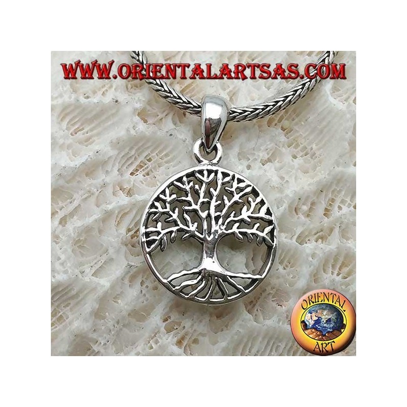 Silver pendant, stylized Yggdrasil in the circle (tree of life or cosmic tree)
