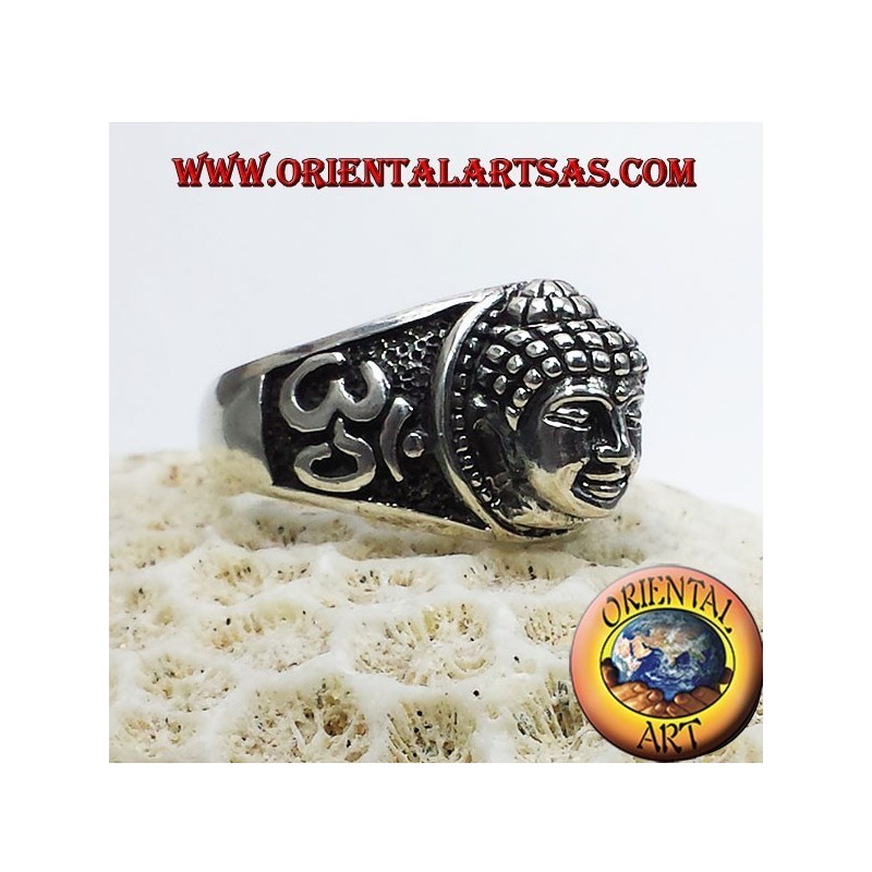Anello testa di Buddha con Om in argento