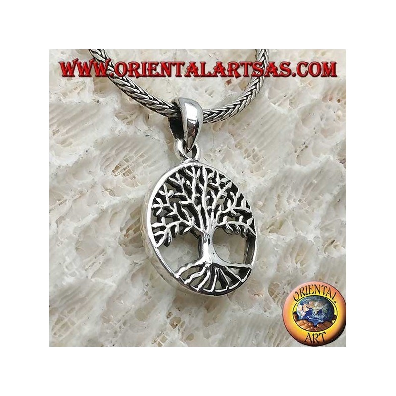 Pendentif en argent, stylisé Yggdrasil dans le cercle (arbre de vie ou arbre cosmique)