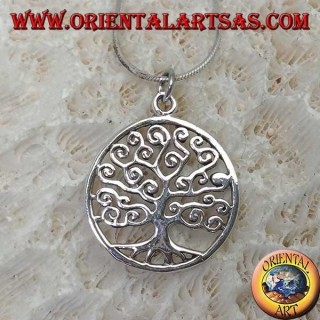 Pendentif en argent, arbre de vie de style Klimt dans le cercle (mince)