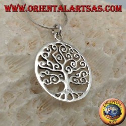Colgante de plata, árbol de la vida de estilo Klimt en el círculo (delgado)